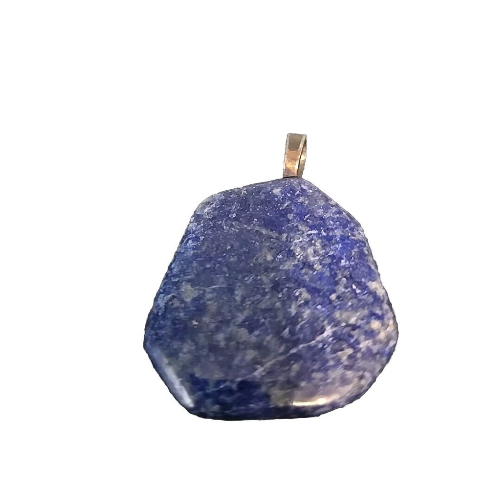 Natural Lapis Lazuli Gemstone‎ Blue Pendant Irregular Asymmetrical Shape Silver